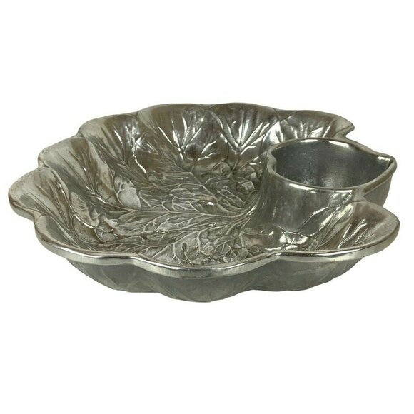 Wilton Armetale Majolica Chip Dip Radish Cabbage Leaf Serving Bowl Pewter Finish - Picture 8 of 10
